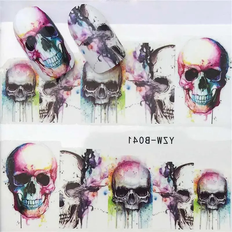 Update Self-Adhesive Halloween Stickers Cool Skull Nail Sticker Decals For Nails Art Decorations Finger Beauty Wraps