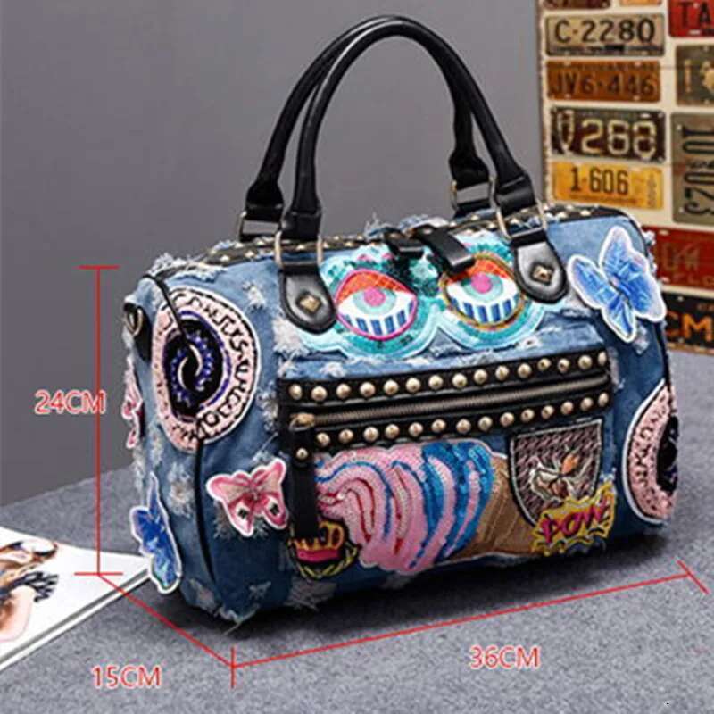 Korean Version Rivet Embroidered Motorcycle Cowboy Women's Bag Hand Carrying Single Shoulder Crossbody Fashion New Trend
