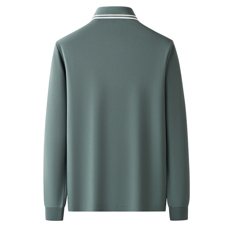 Mulberry silk long sleeved polo shirt men's embroidered business casual light luxury autumn and winter interior contrasting t-shirt tracksuit