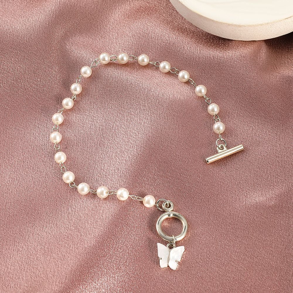 Elegant Minimalist Bracelet with Pearl Butterfly Charms & Secure O-Ring Fastening