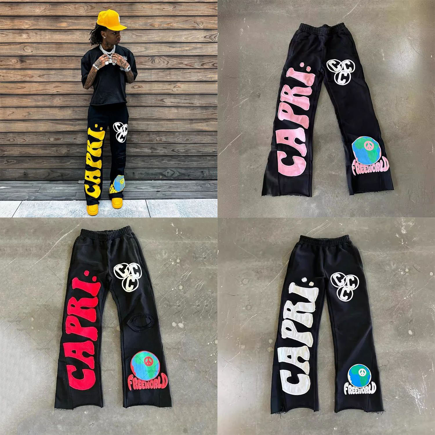 Mens Pants Letter Graphic Print Trousers Street Womens Men Y2K Vintage Sports Casual Trendy Wide Leg Sweatpants