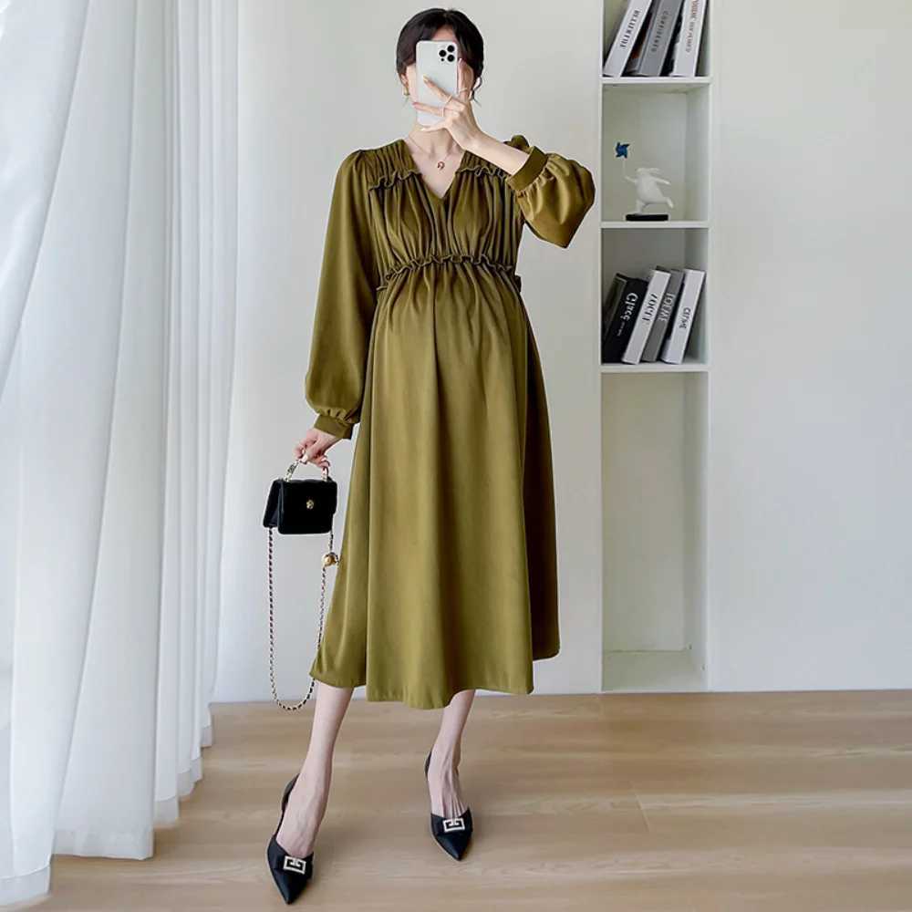 Autumn Winter Korean Fashion Maternity Dress Sweet A Line vestidos Clothes for Pregnant Women Pregnancy photoshoot dressT250311