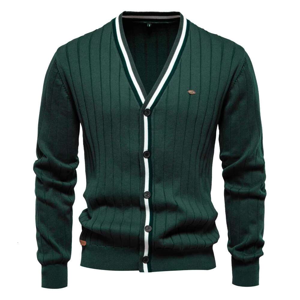 Brand Men's Cotton Cardigan Sweater V Neck Button-Up Casual Youth Knit Sweaters For Men