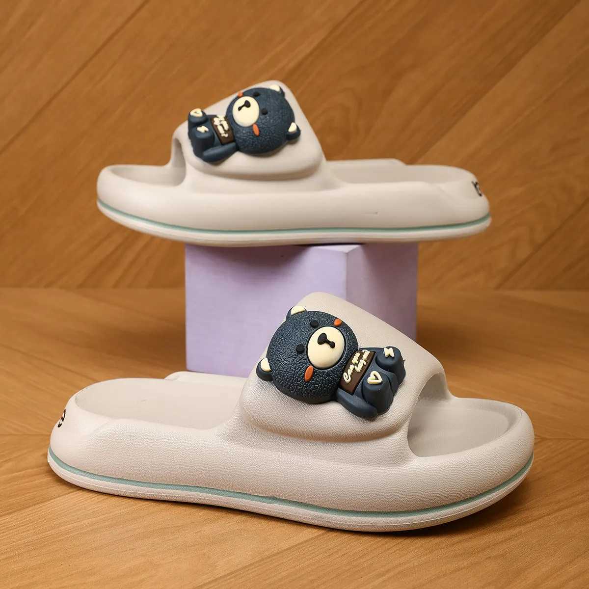 Kids Cartoon Bear Slides - Summer Home Indoor Anti-slip Soft Sole Cute and Comfortable Indoor Boy Slipper SandalsT250311