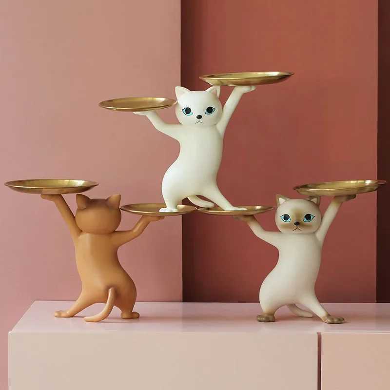 Nordic Resin Cat Tray Statue Bedroom Entrance Home Office Table Desk Decor Accessorie Key Candy Container Storage SculptureT250310