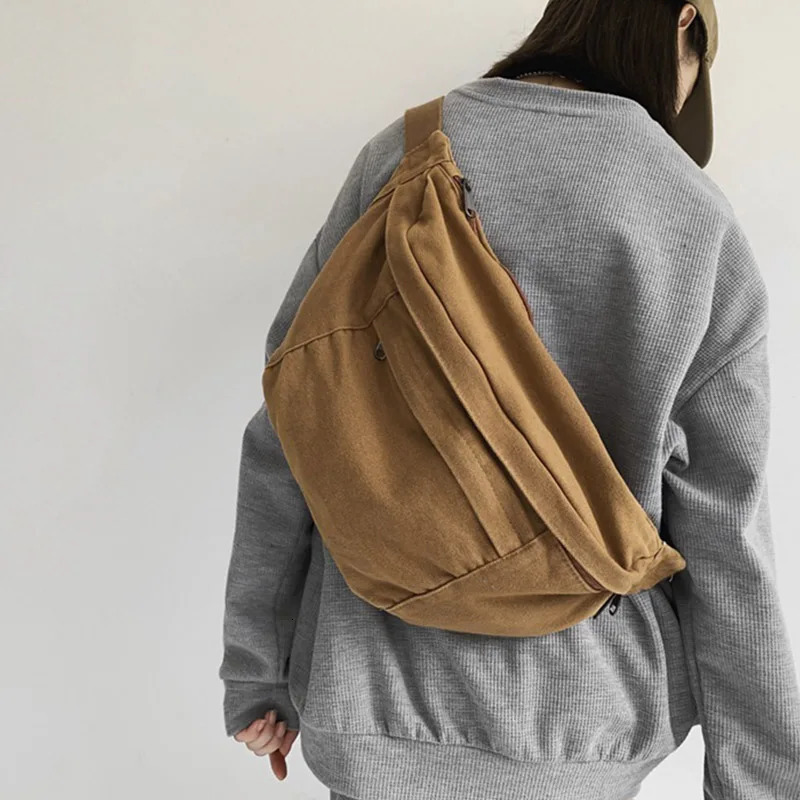 Fashion Trend Waist Bags Ladies Canvas Waist packs Phone Pack Street Hip hop Belt Bags Large capacity Unisex Crossbody Chest Bag R250311