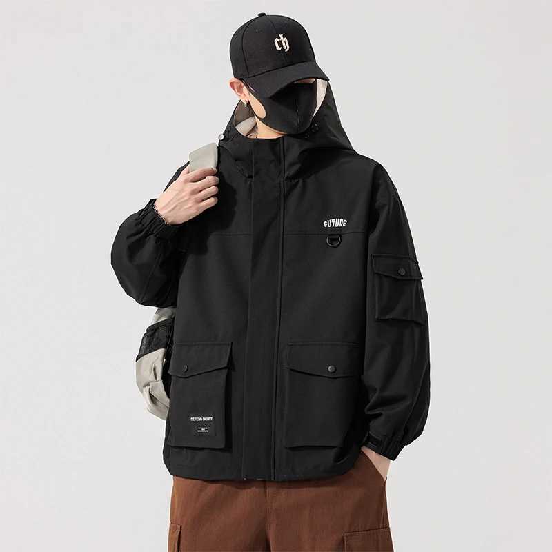 Spring Mens Jacket Hooded Korean Multi-Pockets Windbreaker Windproof Fashion Coat Outdoors Casual Jackets for Men Plus Size 8xlT250311