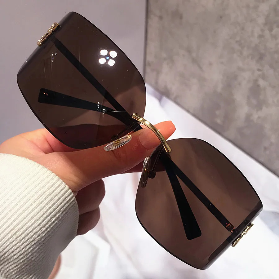Cutting frameless square sunglasses for womens fashion Alloy Y2K sunglasses for womens gradient elegant shadows UV400 250311