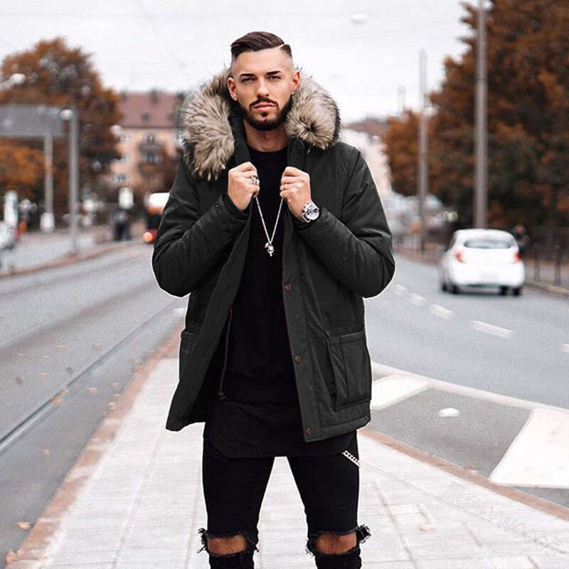 2021 Autumn/Winter New Men's Jacket Medium To Long Hair Collar Cotton Coat W120