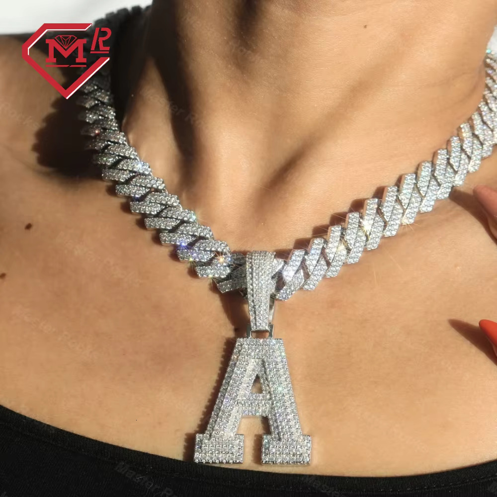 Wholesale VVS Initial Letter Pendant Sterling Silver 925 Iced Out Moissanite Diamond Initial Pendants Hip Hop