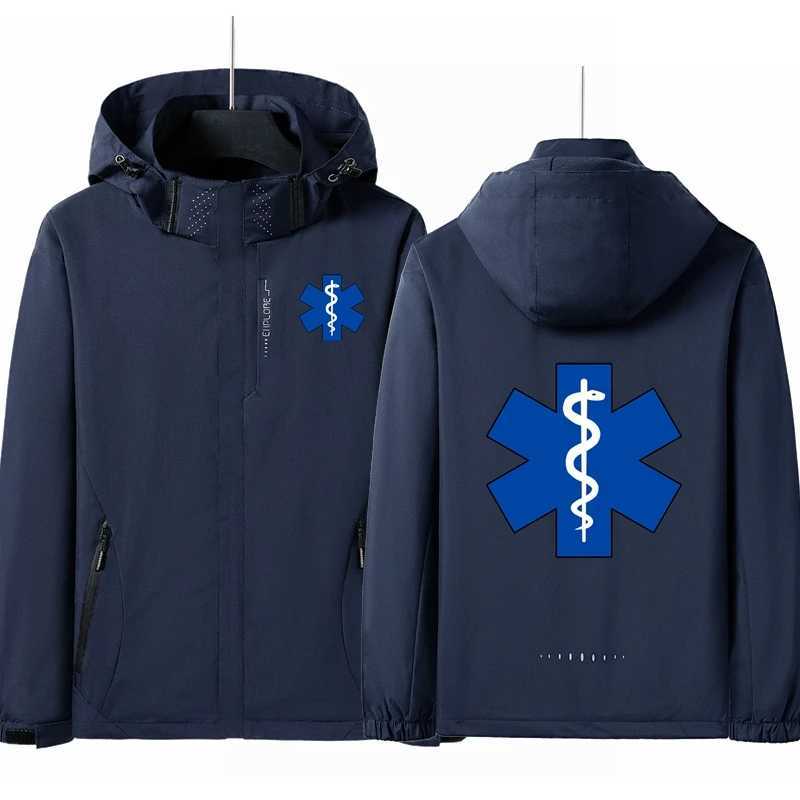 Mens Lightweight Waterproof Rain Jacket Ambulance Hooded Shell Outdoor Raincoat Hiking Windbreaker Jacket CoatT250311