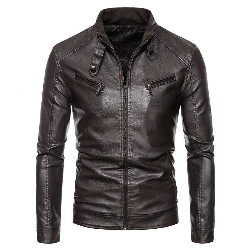 Men'sleather Spring And Autumn Outdoor Motorcycle Casual Men's Stand Up Collar Winter Thick Slim Fit Jacket