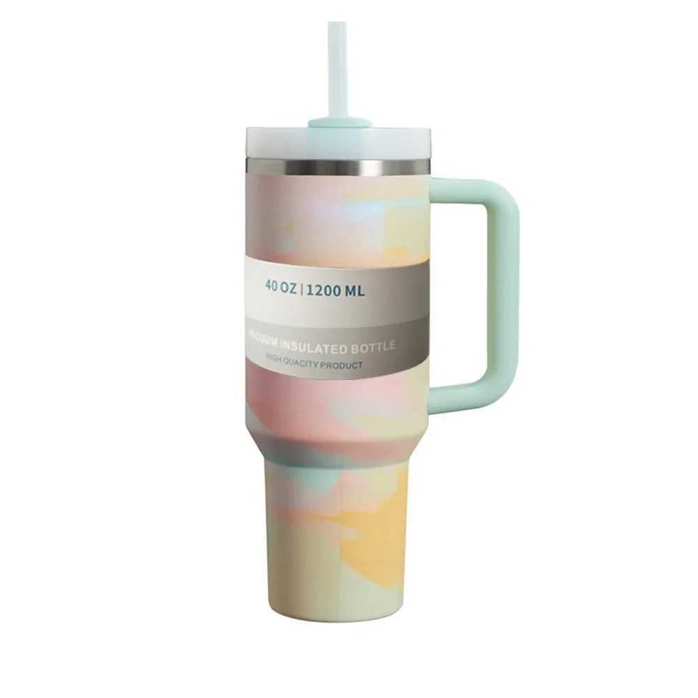 40oz Tumbler with Handle Straw Lid Thermos 40 oz Vacuum Insulated Coffee Mug Stanleies Steel Thermal Iced Travel Cup for CarT250311