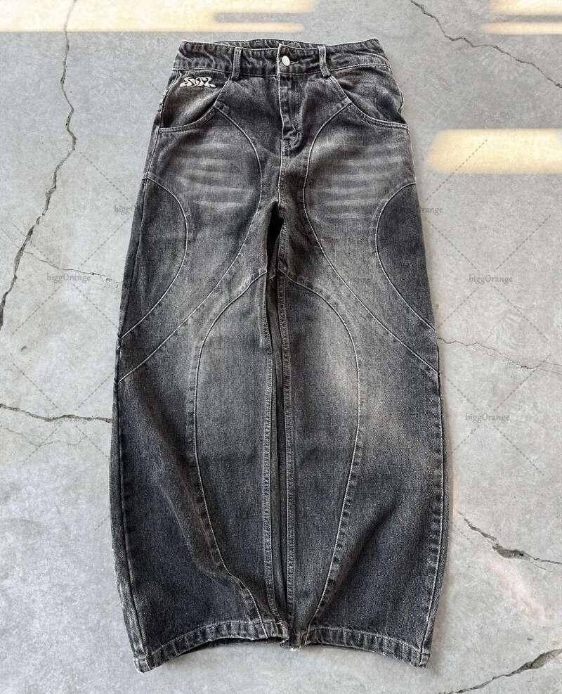 New High Gothic Punk Dark Pants Y2K Hip Hop Retro Washed Outdated Loose Jeans Fashion Designer Men's Street Trendy Straight Pants
