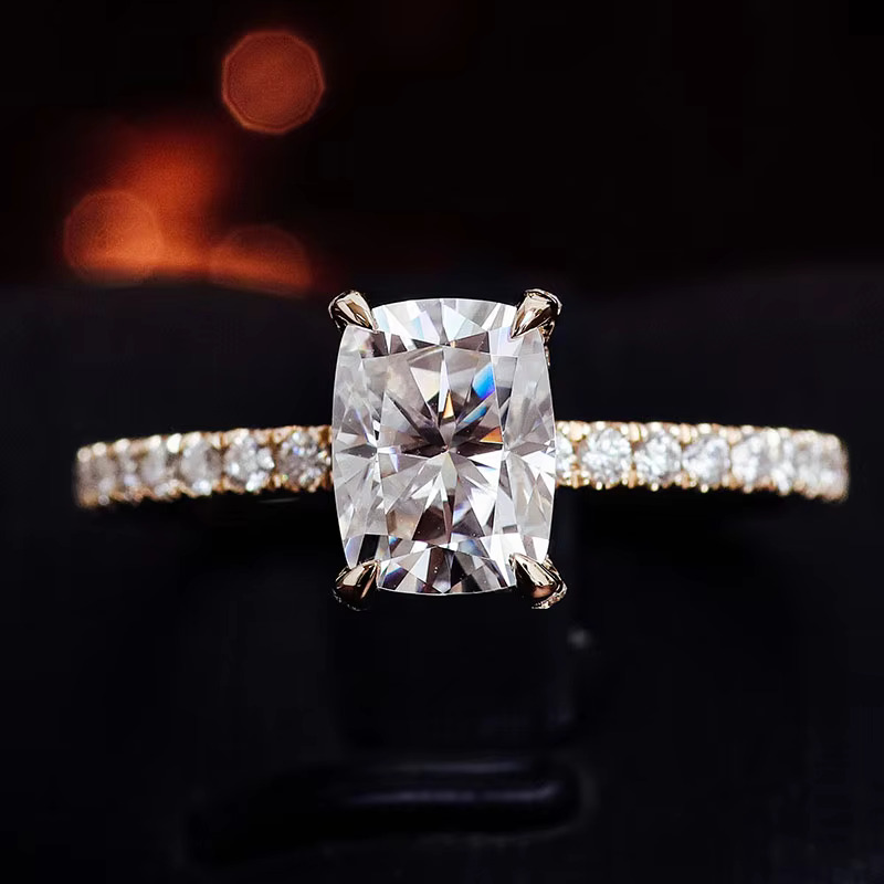 Wholesale Custom Moissanite Jewelry 10k Gold Wedding Engagement Moissanite Diamond Women Radiant Cut Ring