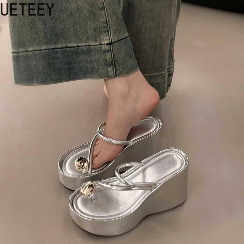 2025 Summer Platform Wedge High Heels Womens Flip up Five-clip Lace Beach Shoes Shoulder Straps Womens SlideXJ250311