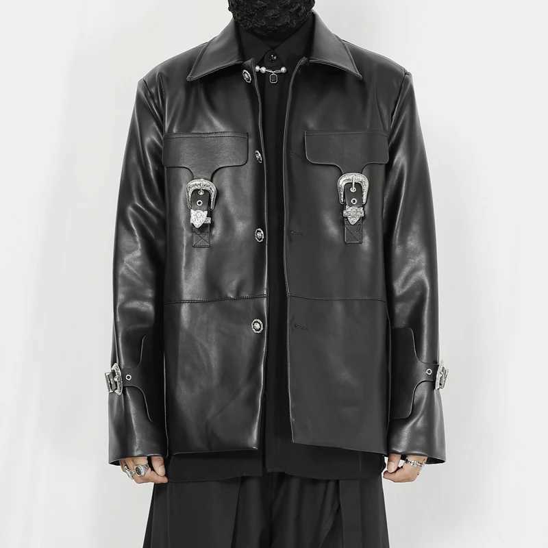NDNBF 2024 style Original mens new jacket coat heavy metal button decoration niche design loose Pu Jacket TopT250311