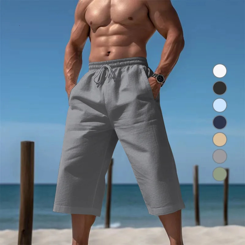 Summer selling loose and breathable cropped pants for men fashionable and casual breathable shorts 250310