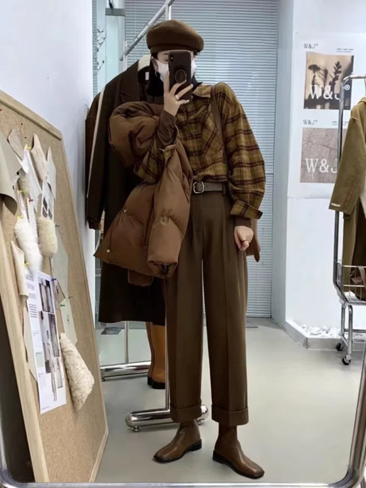 Autumn Women Shirts Retro Plaid Long Sleeve Blouse Loose Casual Ladies Clothes Elegant Woman Wear Top Female Clothing 250310