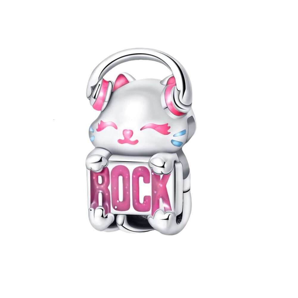 925 Sterling silver Charms Cat Series Rock Music Cat Bead DIY Jewelry Accessories Fit Snake Bead Bracelet For women jewelry gift