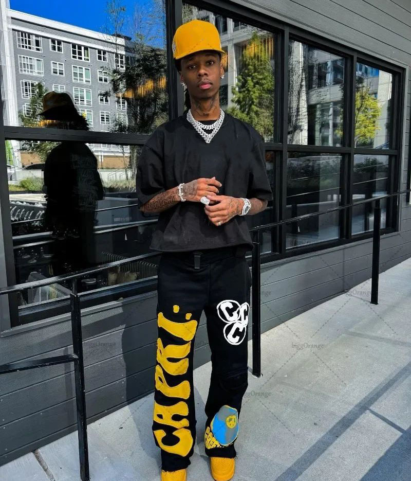 Mens Pants Letter Graphic Print Trousers Street Womens Men Y2K Vintage Sports Casual Trendy Wide Leg Sweatpants