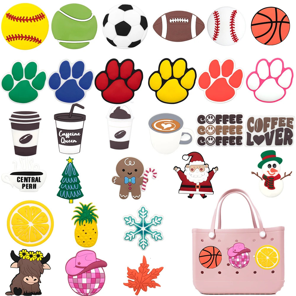 1PCS Bag Charms Cute Basketball Football Coffee Lemon Handbag Accessories for Beach Travel Tote Women Fashion Decoration 250311
