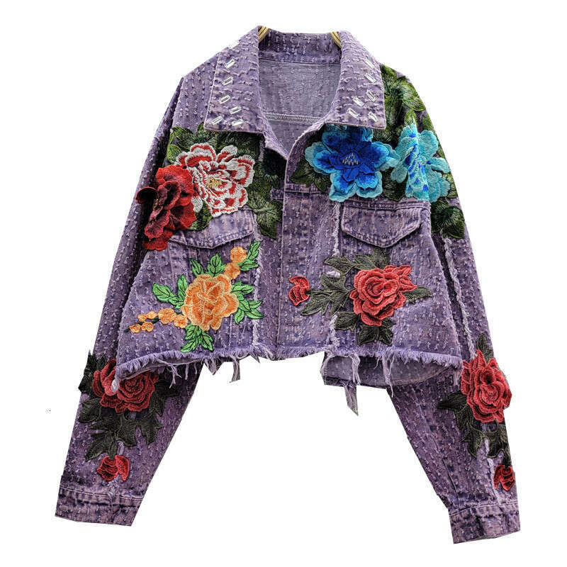 Wind 2024 Spring New Design Sense Heavy Industry Three Dimensional Flower Hairy Short Casual Cowboy Jacket Women's Trendy