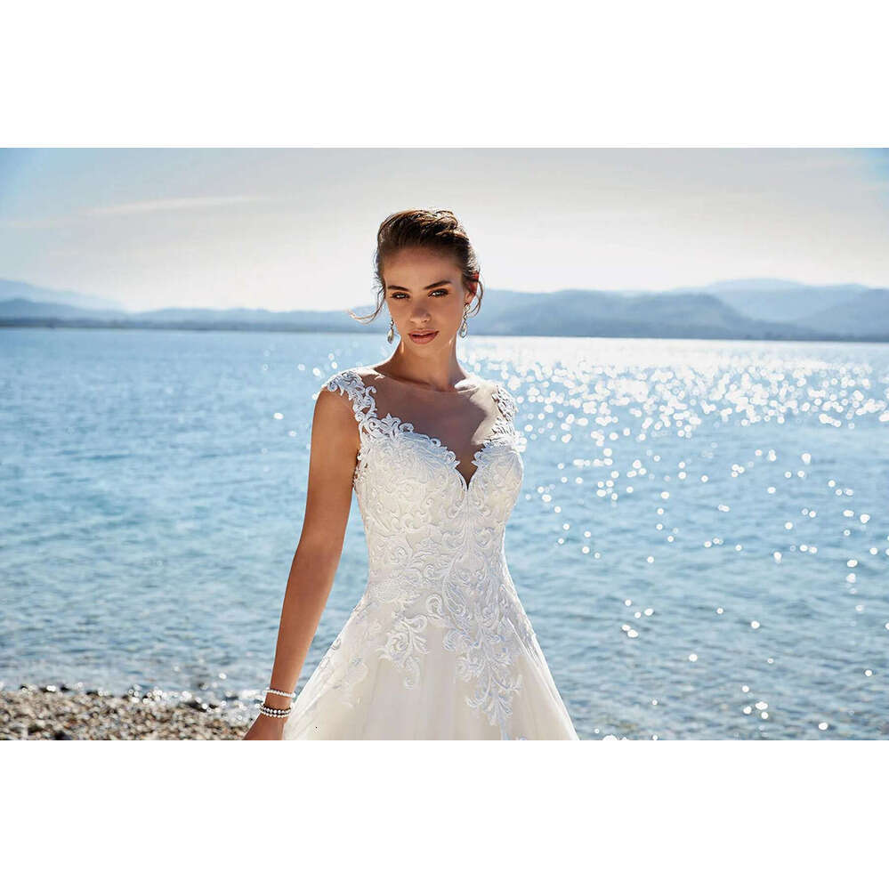 Plus Size Boho Beach Bohemian Dresses Lace Applique Sheer Jewel Neck Illusion Back Wedding Dress Bridal Gowns Vestidos De Novia