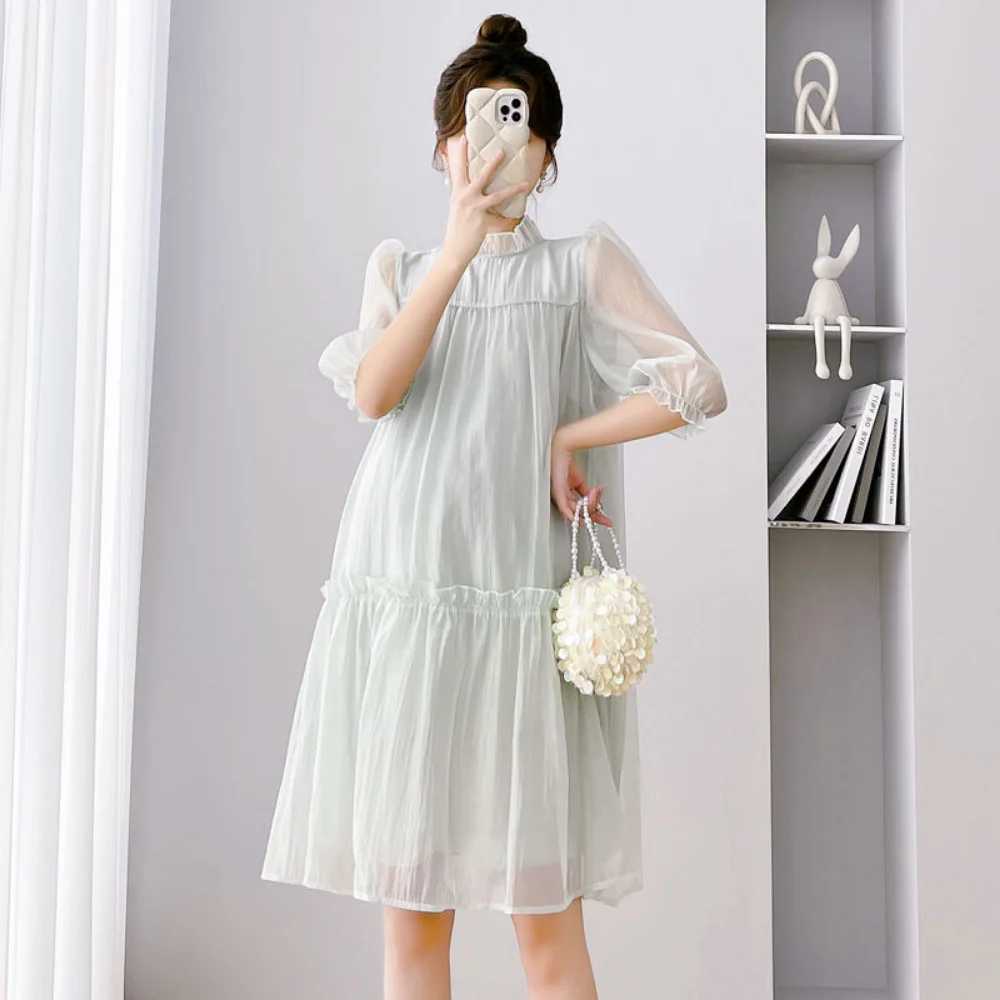 Maternity Dress 2023 Summer Womens Dresses Doll Collar Chiffon Pregnant Woman Dress Maternity Dresses Pregnancy ClothesT250311