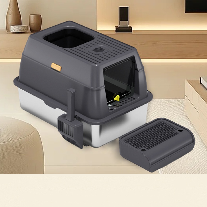 Fully enclosed stainless steel cat litter box large anti odor, super large cat toilet enclosed cat litter box pet supplies