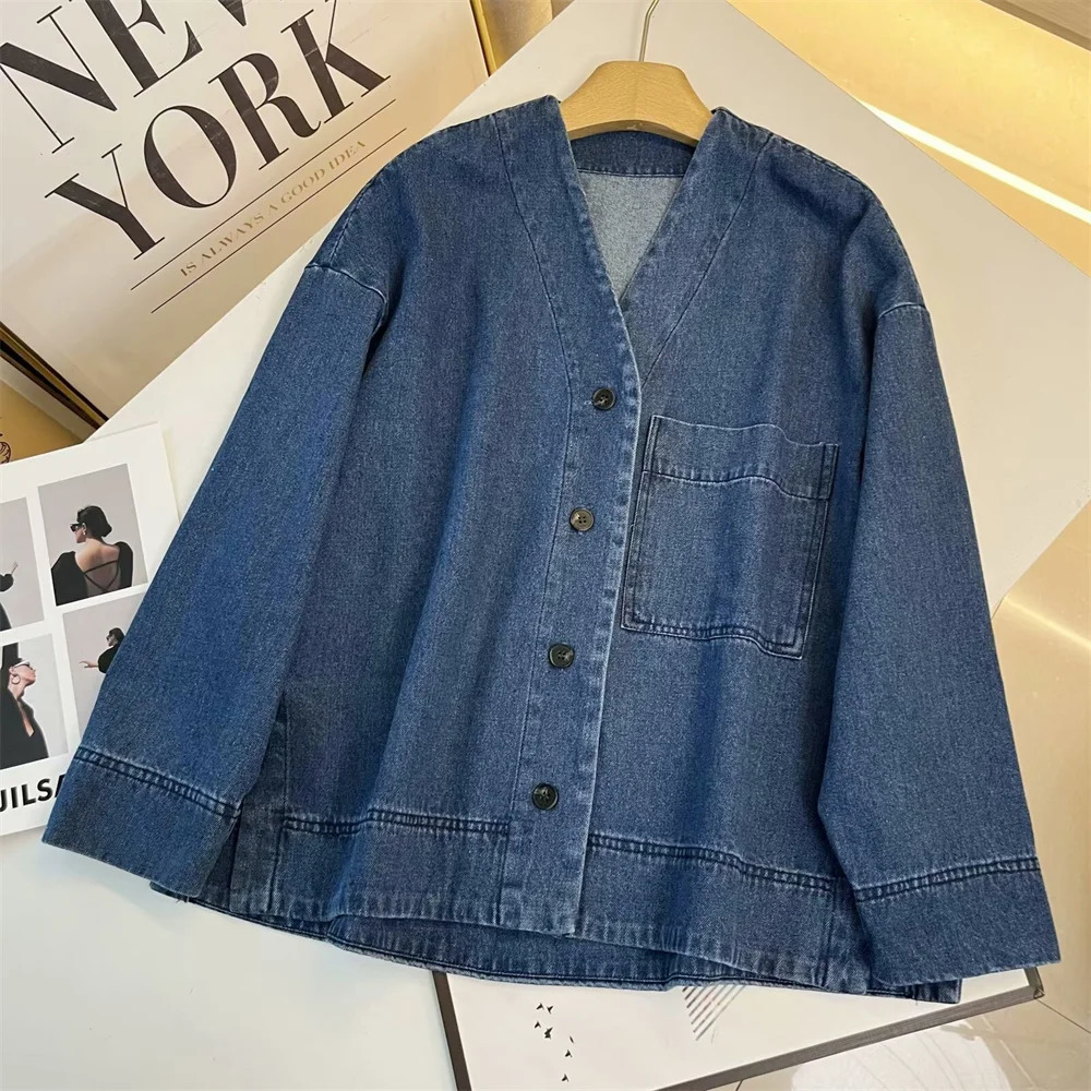 UNIZERA Autumn Product Casual Womens Fashion Versatile Vneck Shoulder Sleeves Denim Shirt Top 250311