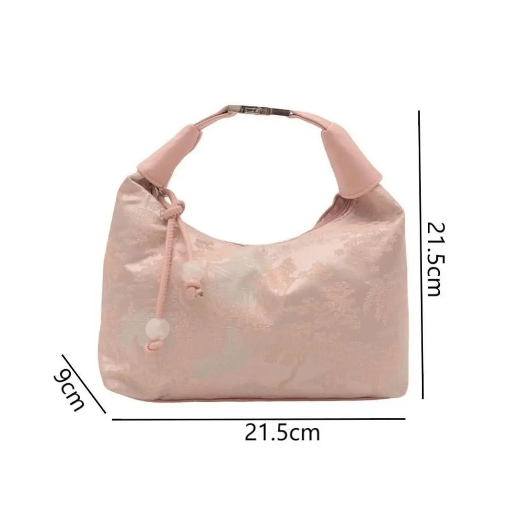 Sweet Embroidery Shoulder Bag Nylon Texture Pearl Pendant Crossbody Bag Small Bucket Handbag Women Girl R250311