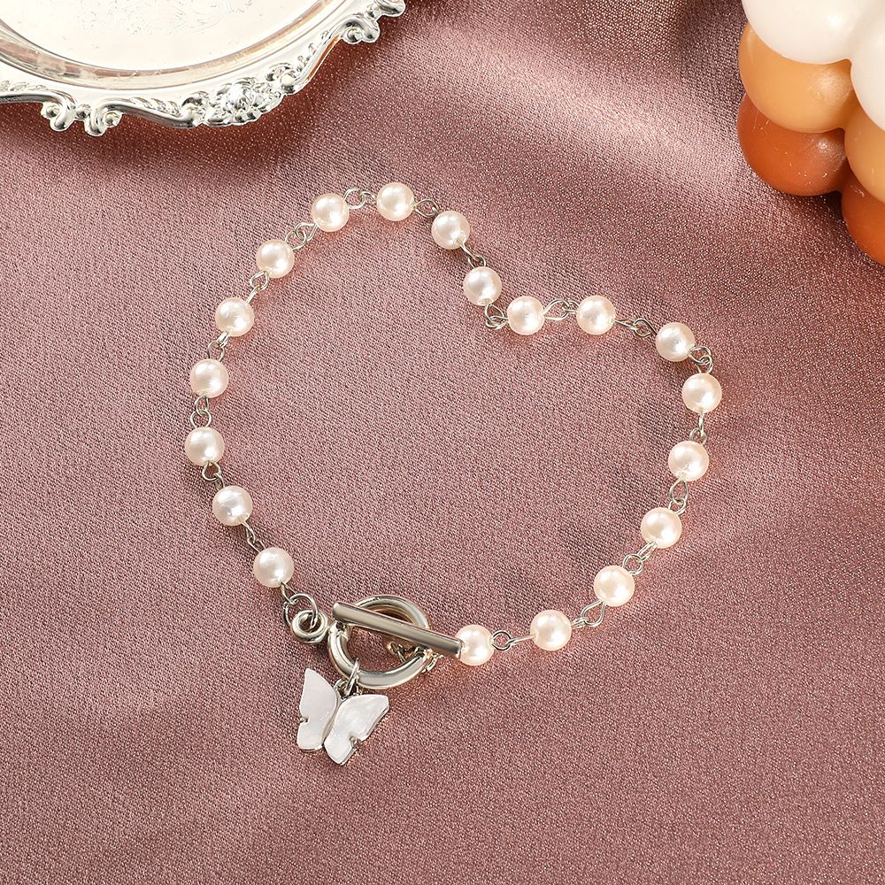 Elegant Minimalist Bracelet with Pearl Butterfly Charms & Secure O-Ring Fastening
