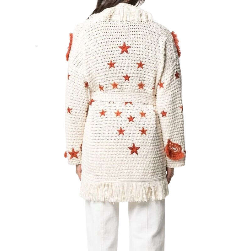 Australian Hand Hook Hollow Tassel Cardigan Niche Contrasting Color Cashew Flower Embroidery Knitted Jacket For Women