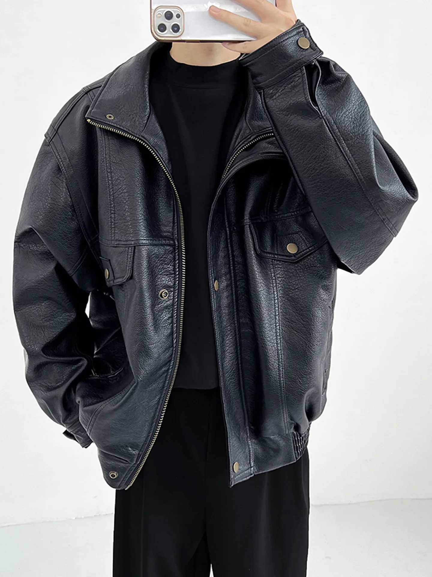 Vintage Motorcycle Leather Jacket For Men American Style PU Leather Thickened Cropped Spring Autumn High-End Feel Trendy Brand BT250311