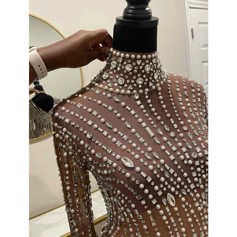Rhinestone Embellished Maternity Dress For Pregnancy Photoshoot Pregnant Photography Outfit Sexy Stretchy Skinny Women Mesh Gown X250224