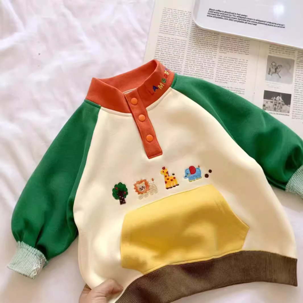 Ddmyshoesvip Children New Round Neck Hoodie Small Medium Sized Loose Top Cartoon Men S And Women S Autumn Fashion