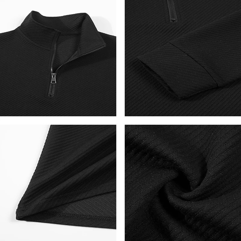 Mens Business Casual Polo Long Sleeve Tshirt spring and autumn Twill jacquard zipper polo shirt Comfortable Breathable Top 250311