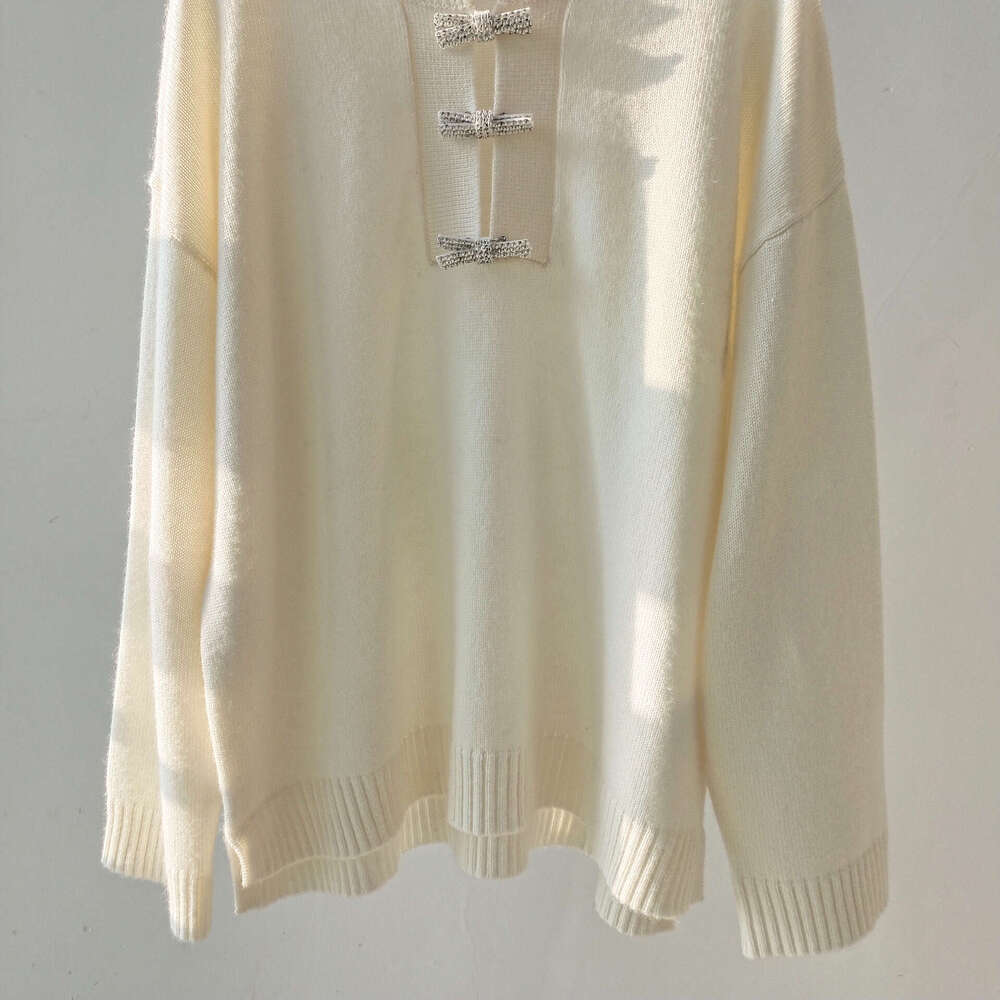Baorong Winter Cashmere High End Bow Glitter V Home Sweater Women's Fashion Round Neck Hoodie Top