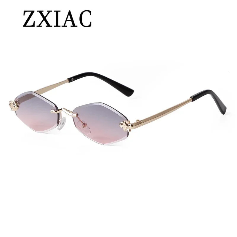 ZXIAC Fashion Rimless Frame Sunglasses Women Wolf Head Sun Glasses Men Frameless Metal Thin Leg Shades UV 250311