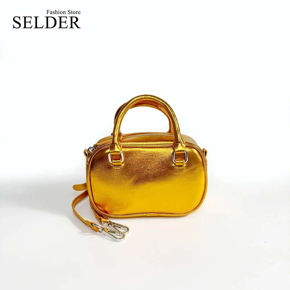 Fashion Casual Style Mini Gold Crossbody Bag Women Boston Top-Handle Handbag