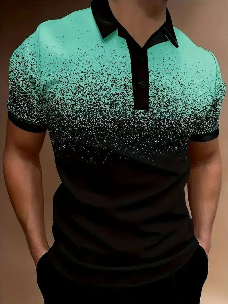 Summer New Men's POLO Gradual Print Sports Polo Shirt Tie Dye Quick Drying Top