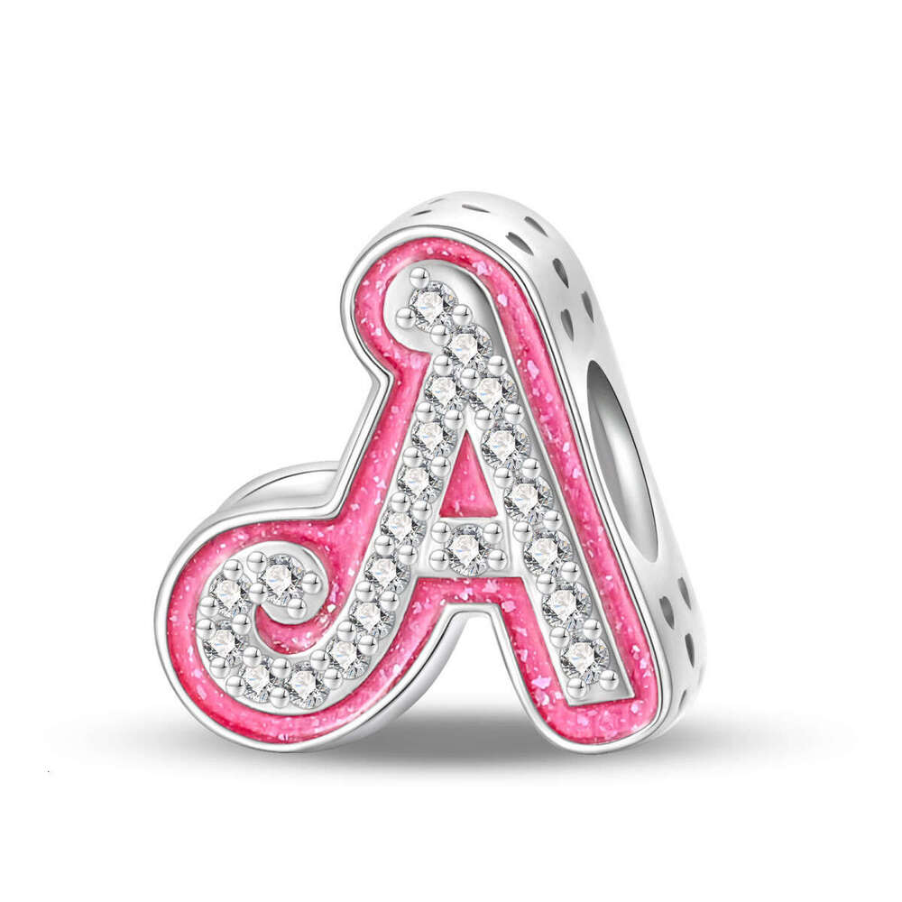 Pink English Letter Pendant Beads Charms DIY Jewelry Accessories Bracelet 925 Sterling Silver New Style For women gift