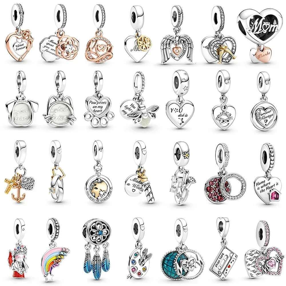 2021 New 925 Sterling Silver Pretty Heart Mum Blue Dreamcatcher Charm Artist's Palette Dangle Charm Bracelet Gift