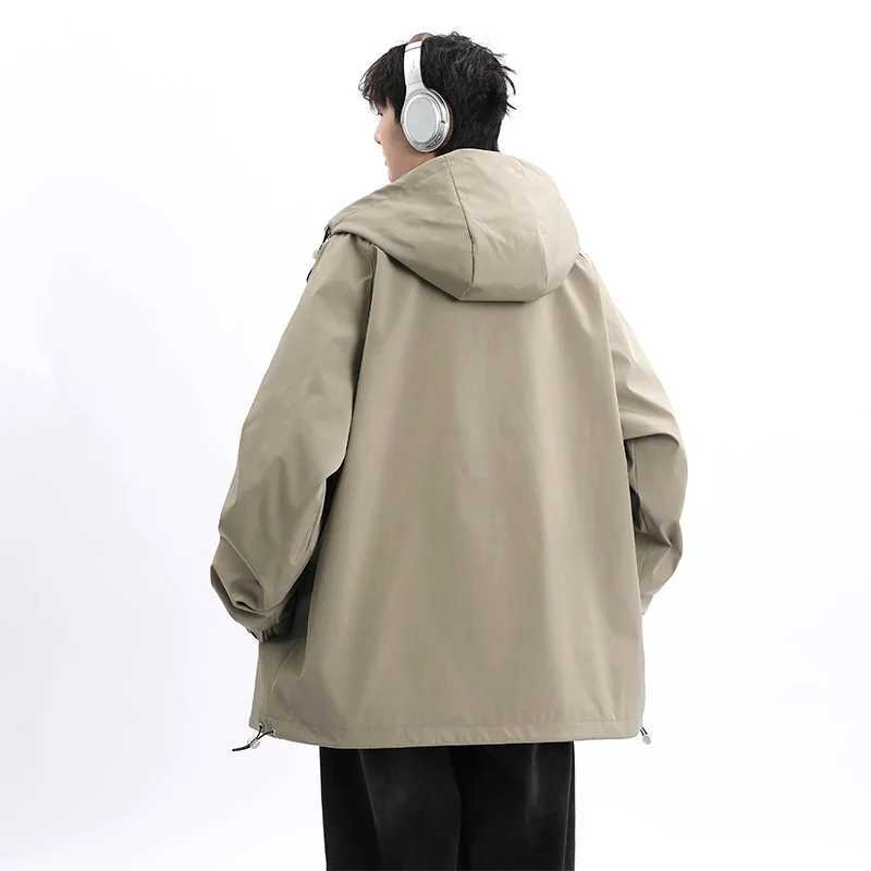 Autumn Mens Jacket Springtime Trendy Streetwear Coat Fashion Outerwear Hooded Solid Color Men Jackets Korean Version ClothingT250311