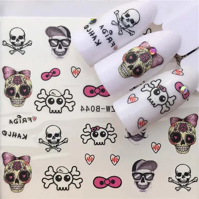 Update Self-Adhesive Halloween Stickers Cool Skull Nail Sticker Decals For Nails Art Decorations Finger Beauty Wraps