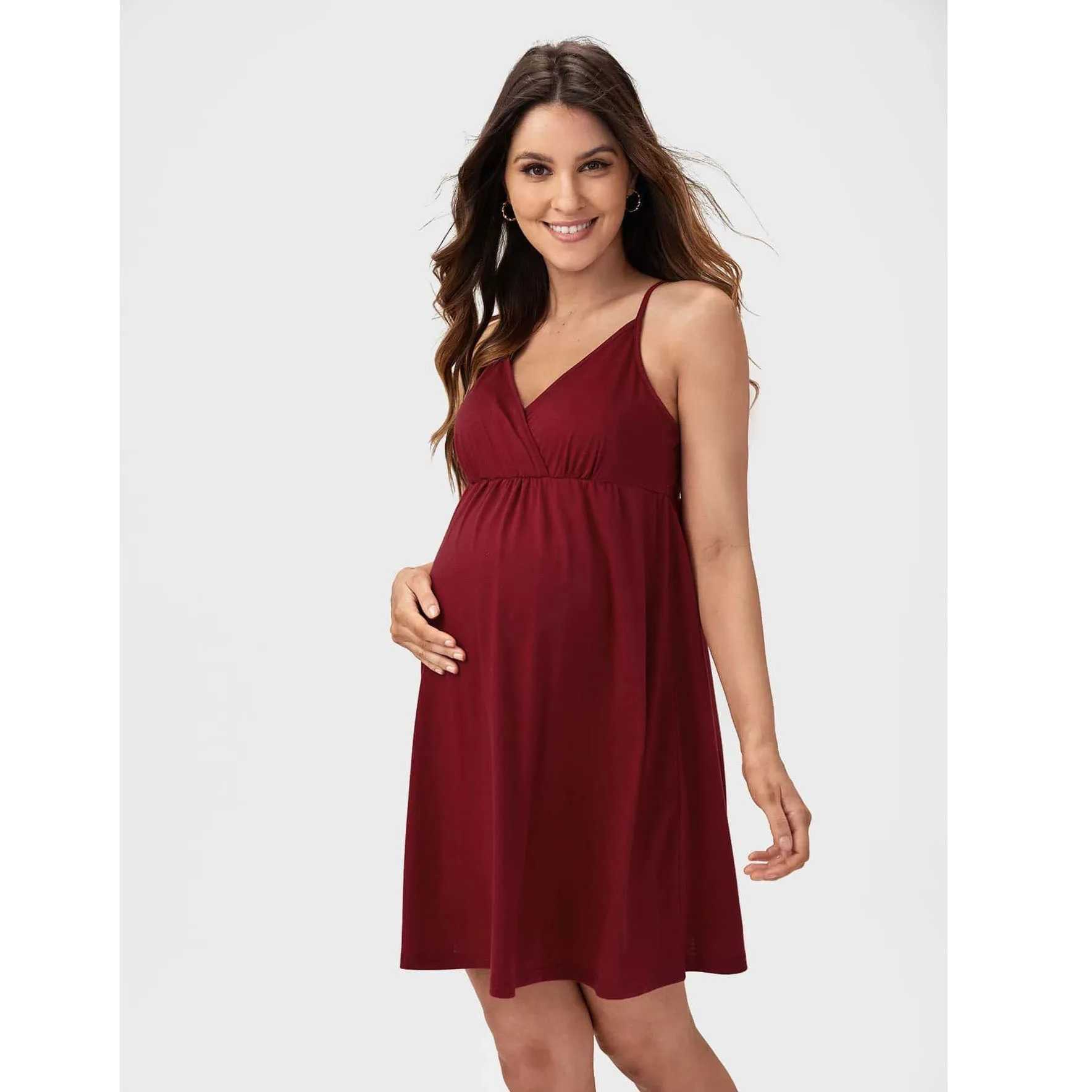 Pregnancy Dresses Maternity Womens V-neck Soild Color Dresses Clothing Casual Photoshoot New Maternity Halter Dress ClothesT250311