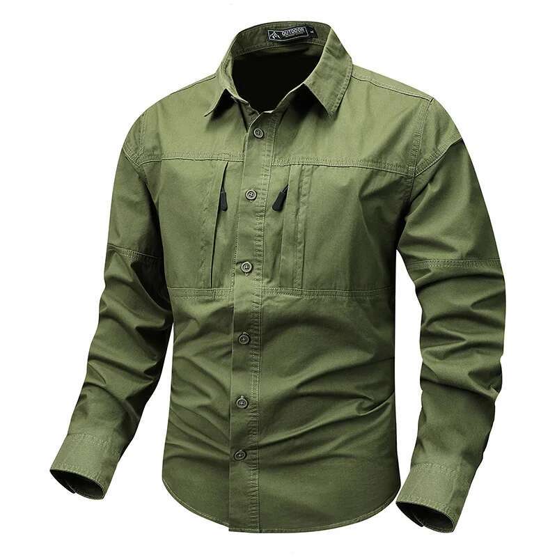 Men's Long Sleeved Shirt With Multiple Pockets Design, Suitable For Outdoor Spring And Autumn Men's Casual Buttoned Shirts