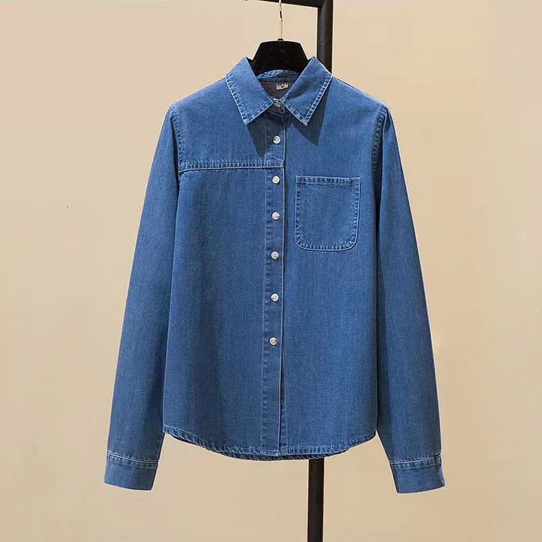 Wxw3130 Spring Blue Jeans Womens 100% Cotton Long Sleeve Denim Shirt Fashion Top Loose 250311