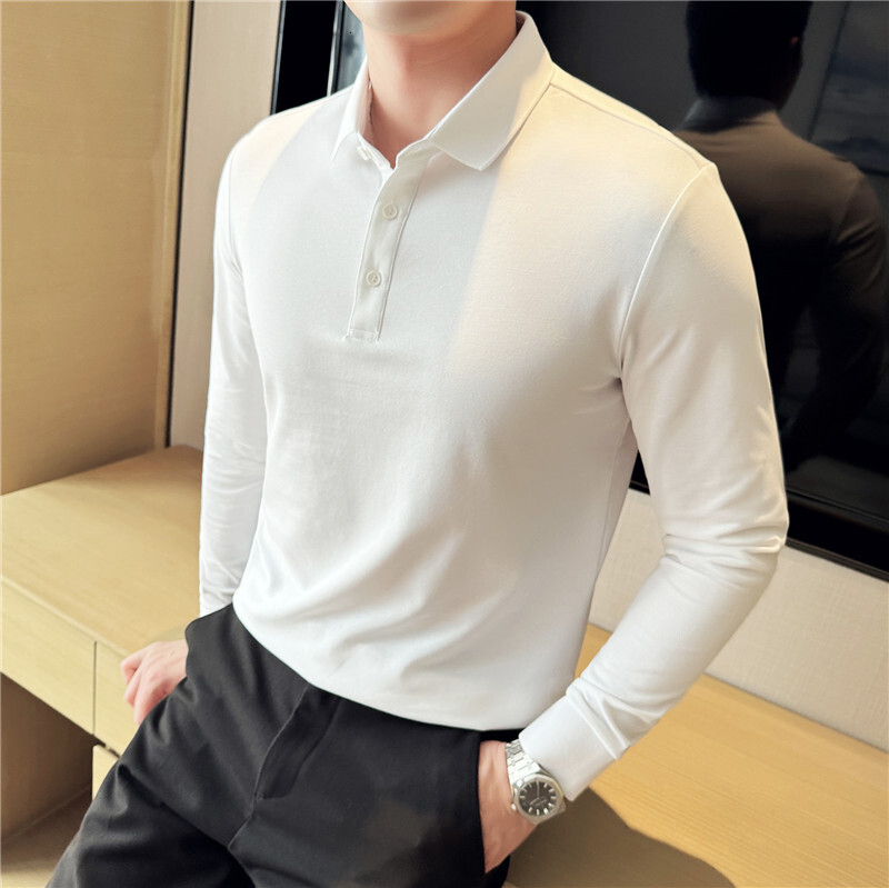 tracksuit Long sleeved polo business casual solid color autumn and winter lapel T-shirt men's base shirt